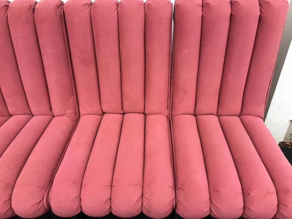 Modern Chrome and Pink Channel Back Dining Chairs, Design Institute America 1980 - 7