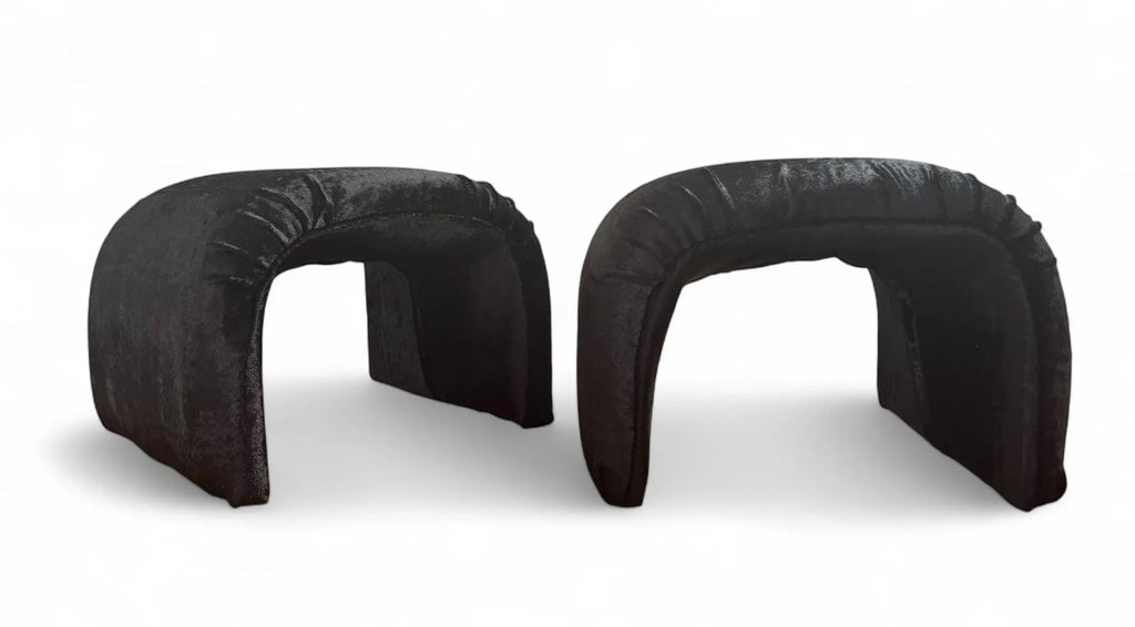 1970s Postmodern Springer Style Rabbit Fur Waterfall Benches - A Pair - 2