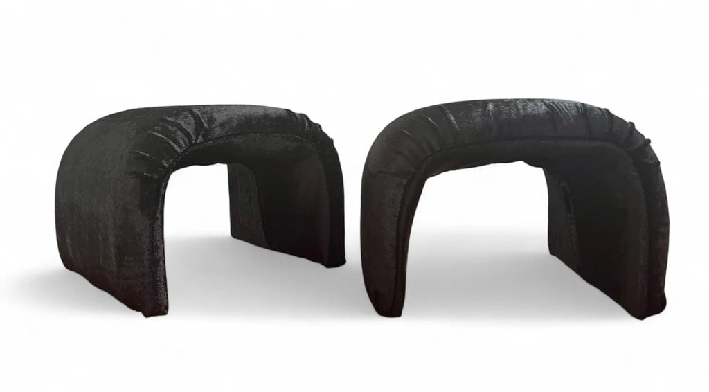 1970s Postmodern Springer Style Rabbit Fur Waterfall Benches - A Pair - 4