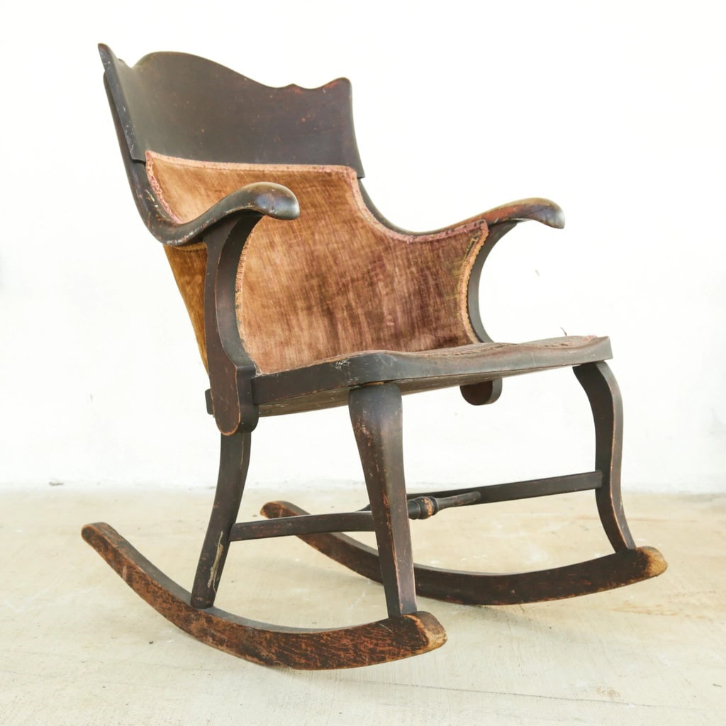 Antique Late 19th Century Solid Wood Empire Style Mahogany Rocking Chair With Rich Patina - 2