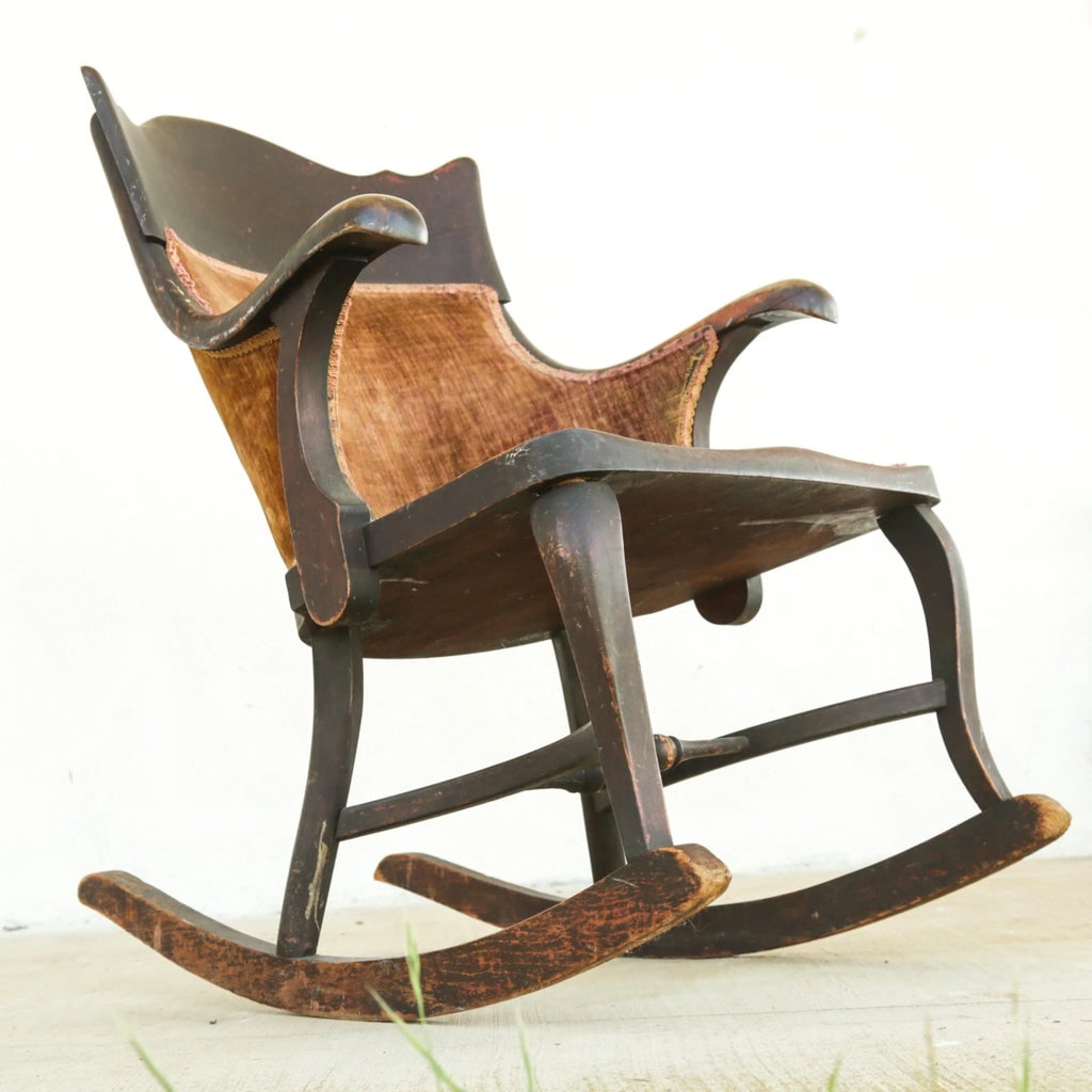 Antique Late 19th Century Solid Wood Empire Style Mahogany Rocking Chair With Rich Patina - 3