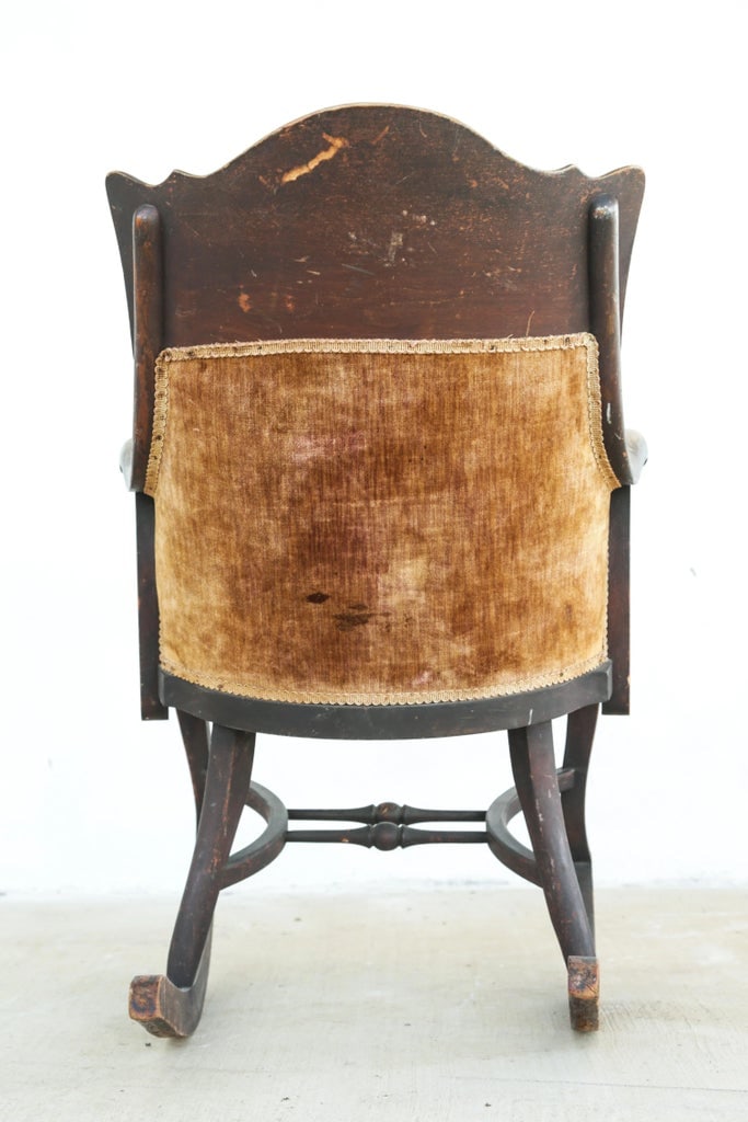 Antique Late 19th Century Solid Wood Empire Style Mahogany Rocking Chair With Rich Patina - 5