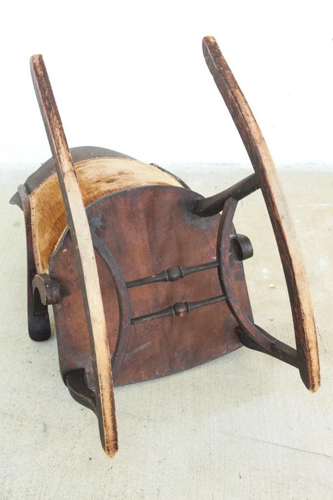 Antique Late 19th Century Solid Wood Empire Style Mahogany Rocking Chair With Rich Patina - 7