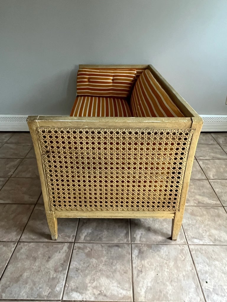 Vintage Caned Upholstered Small Square Sofa - 4