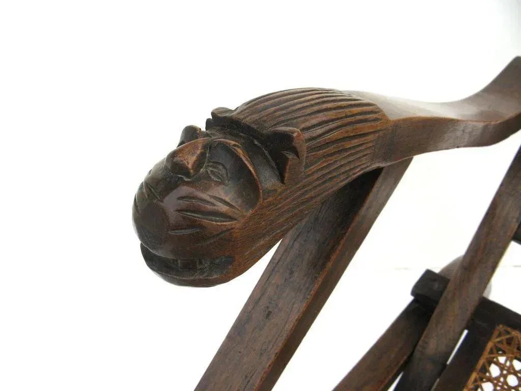 Indo-Portuguese Carved Folding Cane Chair - 3