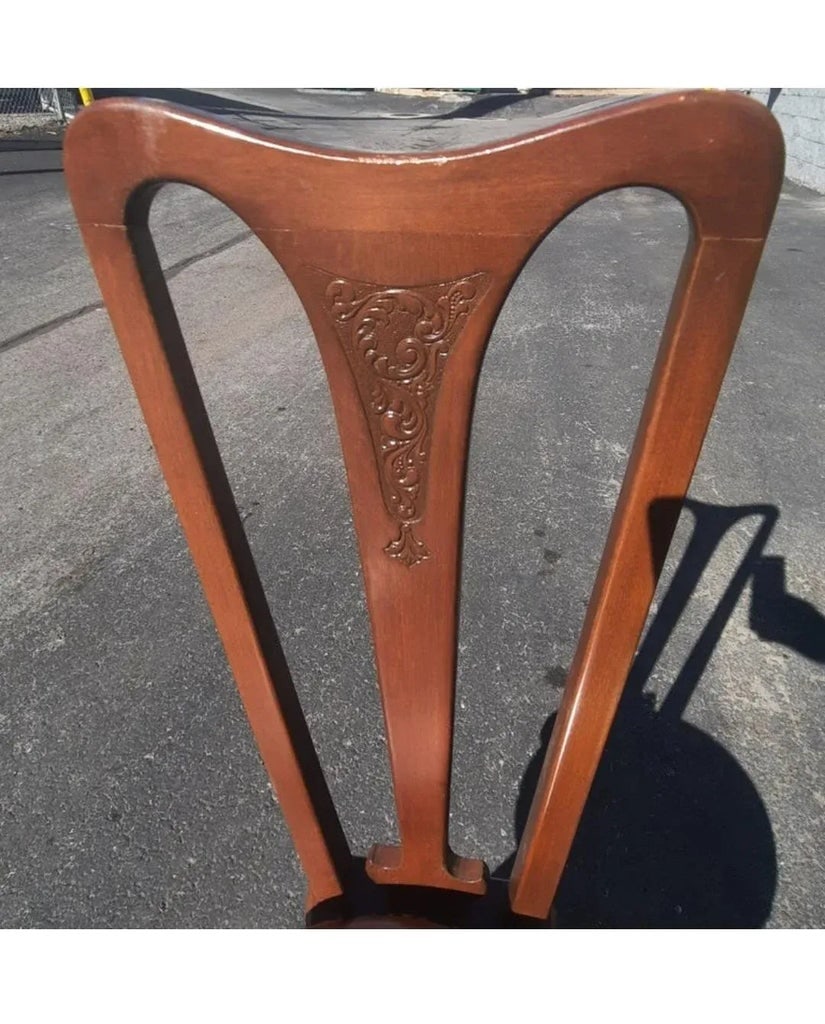 Antique Carved Mahogany Adjustable Seat Height Piano Chair Music Room Chair - 11