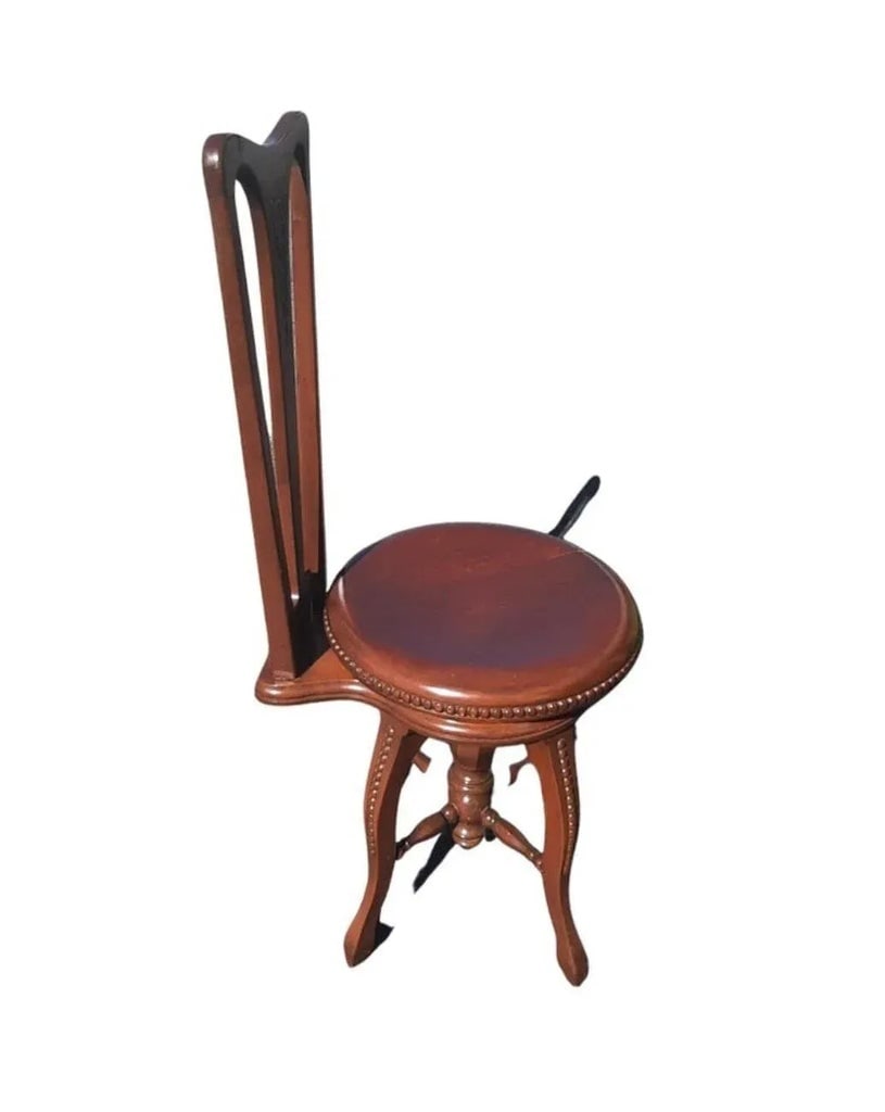 Antique Carved Mahogany Adjustable Seat Height Piano Chair Music Room Chair - 4