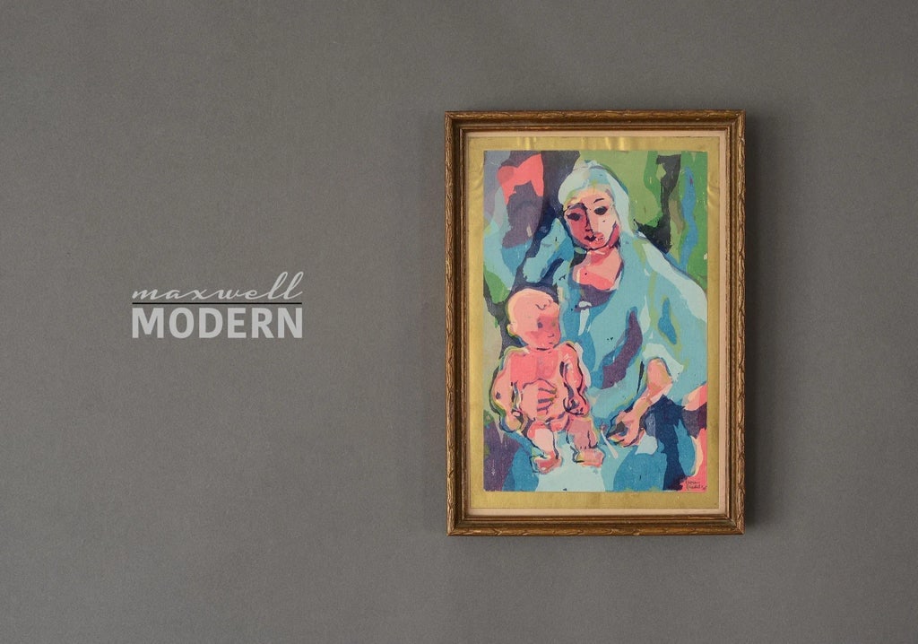 1950s Modernist Abstract Madonna and Child Painting by Vivian Guedel, Framed - 2