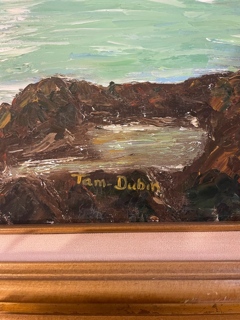 Mid 20th Century "Ocean Breaking Against Rocks" Original Oil Painting Signed Tam Dubin, Framed - 2