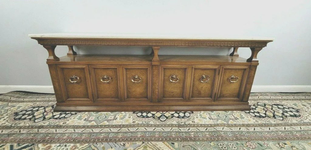 Mid-Century Modern Sideboard With Marble Top Floating Top Buffett Perfect Height for Large Screen Tv - 4