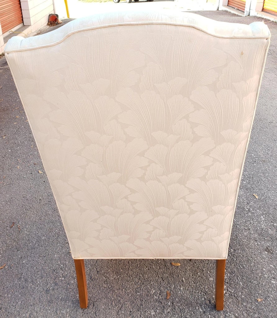 1970s Queen Anne Style Wing-Back Chairs in a Cream Swiss Floral Fabric - a Pair - 9