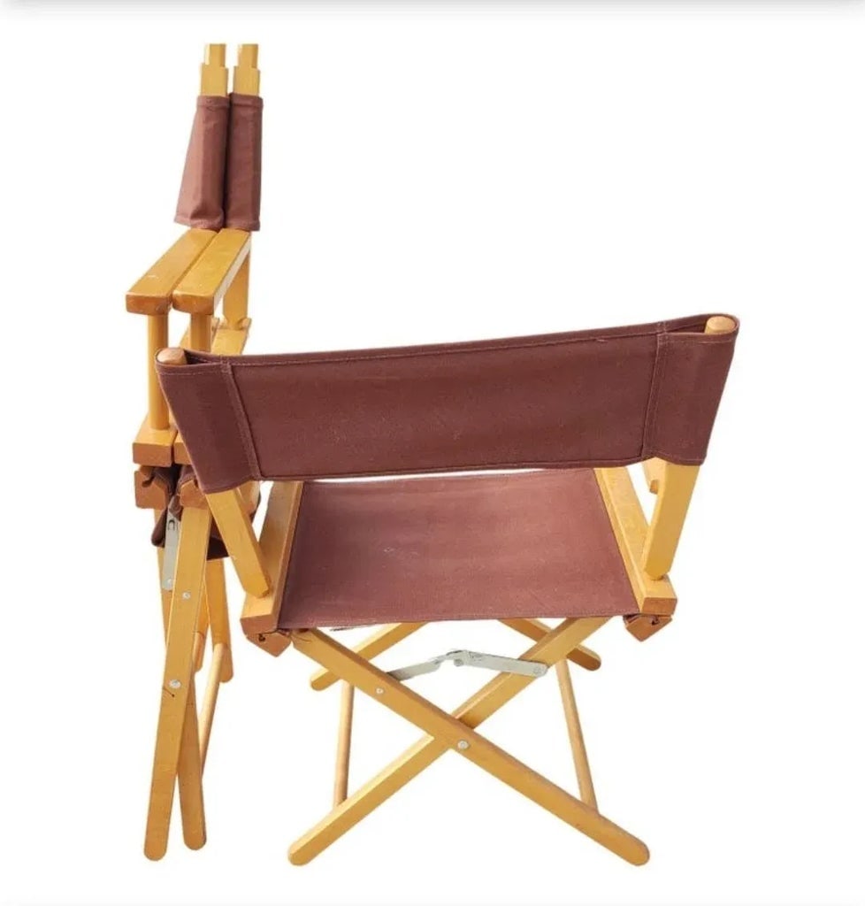 Vintage Solid Maple Directors Chairs With Brown Canvas Upholstery, a Pair - 2