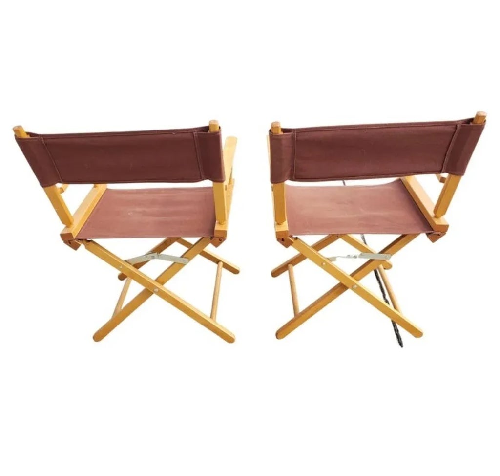 Vintage Solid Maple Directors Chairs With Brown Canvas Upholstery, a Pair - 7