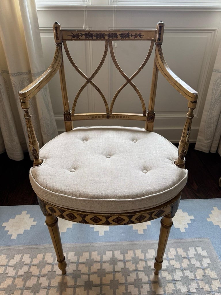 17th Century Neoclassical Hand Painted Accent Chair With Cane-Style Back Detail - 11