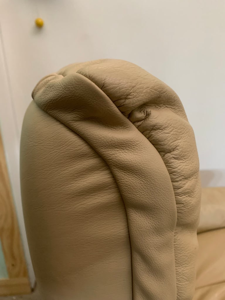 1970s Attributed to Ekornes Stressless Adjustable Sandstone Leather Recliner Ottoman Norway Medium - 15