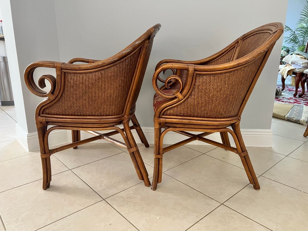 Vintage Tommy Bahama Style Bamboo Wicker Arm Chairs - A Pair - 2