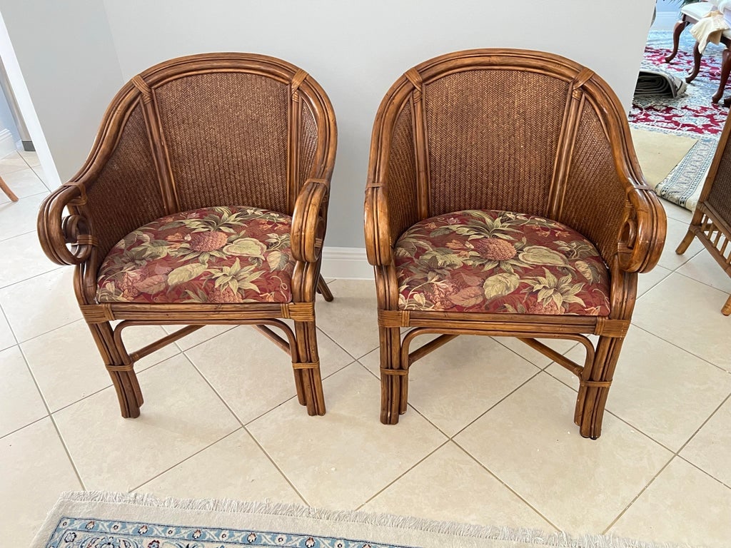 Vintage Tommy Bahama Style Bamboo Wicker Arm Chairs - A Pair - 5