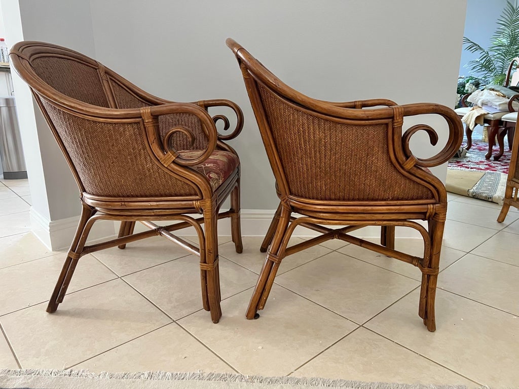 Vintage Tommy Bahama Style Bamboo Wicker Arm Chairs - A Pair - 7