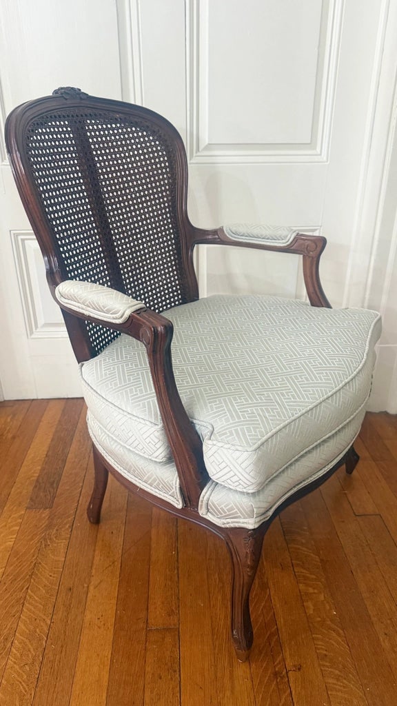 1990s Louis XV Style Carved Walnut Bergere Armchair With Cane Back, Boston Design Center - 2