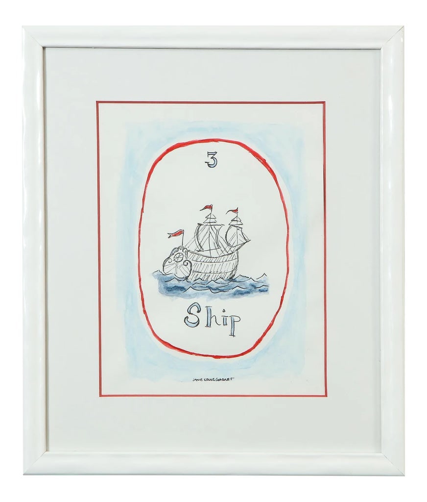 "The Lenormand Ship" Original Tarot Card Watercolor by Janie Kruse Garnett 2020: The Ship card signifies Departure, Farewell, Distance, Voyage, Travel, Journey, and Adventure. This series of original watercolors by Janie Kruse Garnett are inspired by the Lenormand fortune-telling