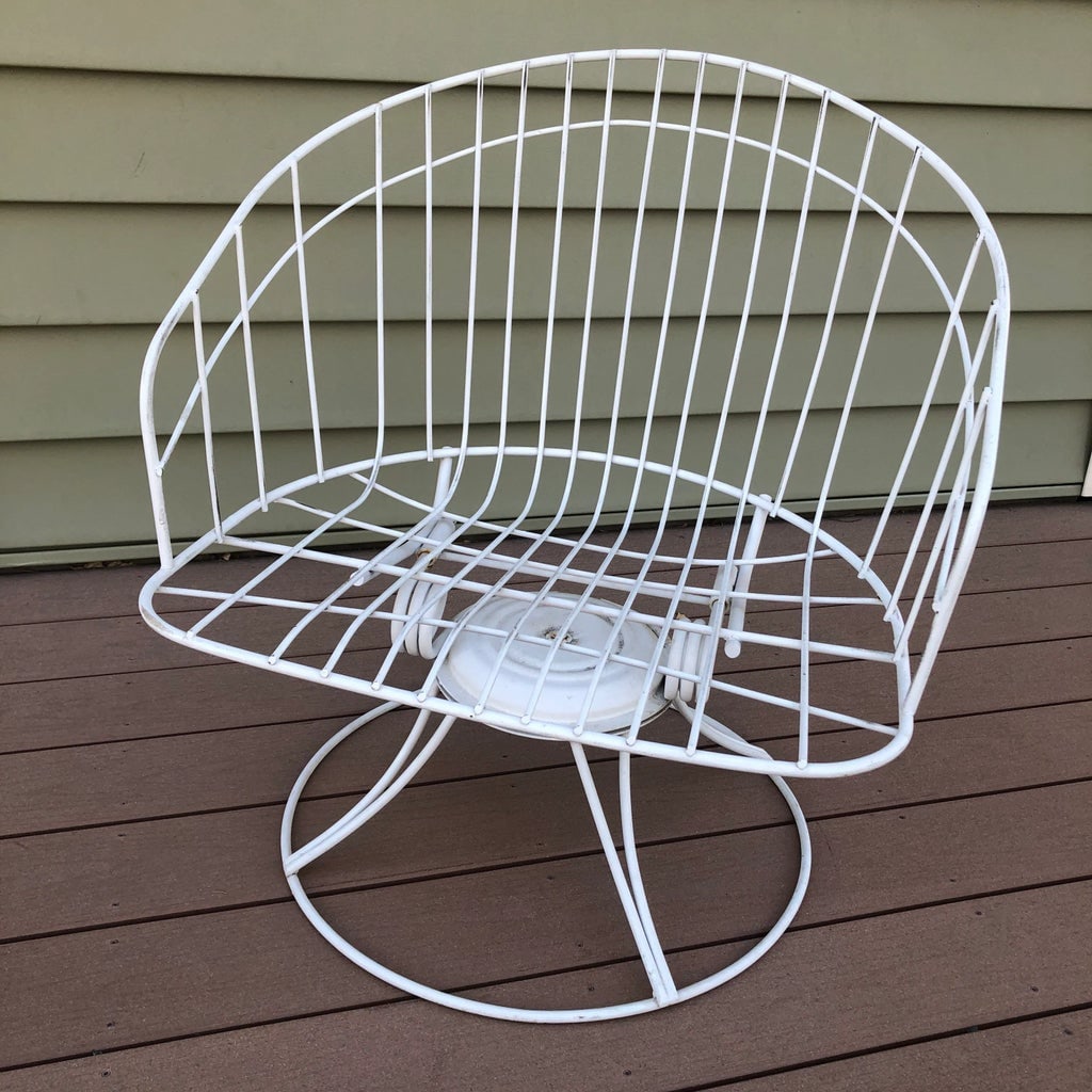 1960s Mid-Century Modern Homecrest Bottemiller White Metal Wire Swivel Rocker Barrel Chair - 13