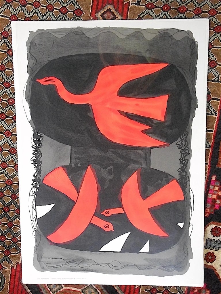 Vintage Monumental Braque Litho "Three Birds" - 2