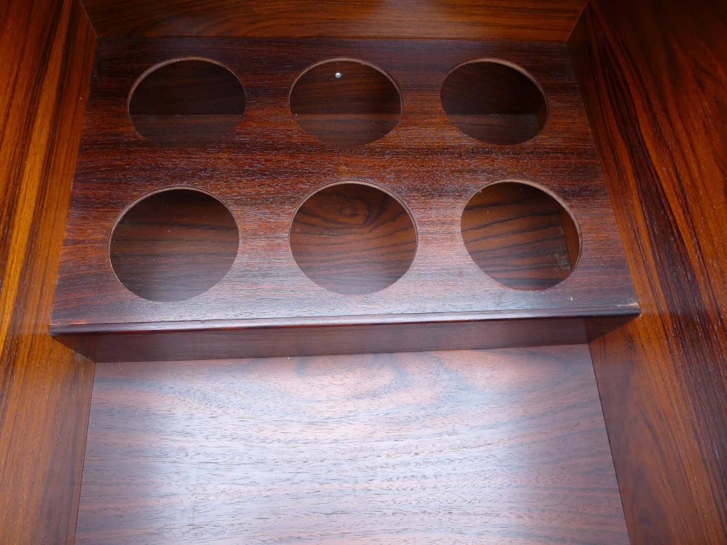 Kofod Larsen Rosewood End Table Bar Cabinet Secret Office File Drawer With Bottle Holders - 4