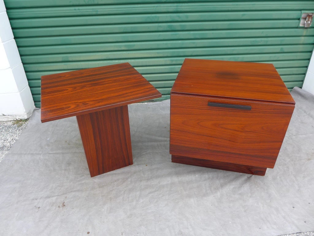 Kofod Larsen Rosewood End Table Bar Cabinet Secret Office File Drawer With Bottle Holders - 7