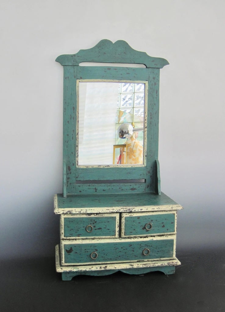 Folk Art Dresser Top Vanity Mirror in Original Paint - 2