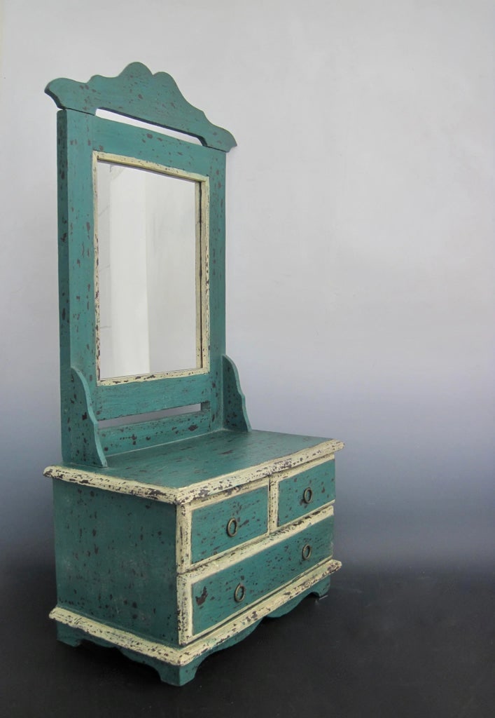 Folk Art Dresser Top Vanity Mirror in Original Paint - 5