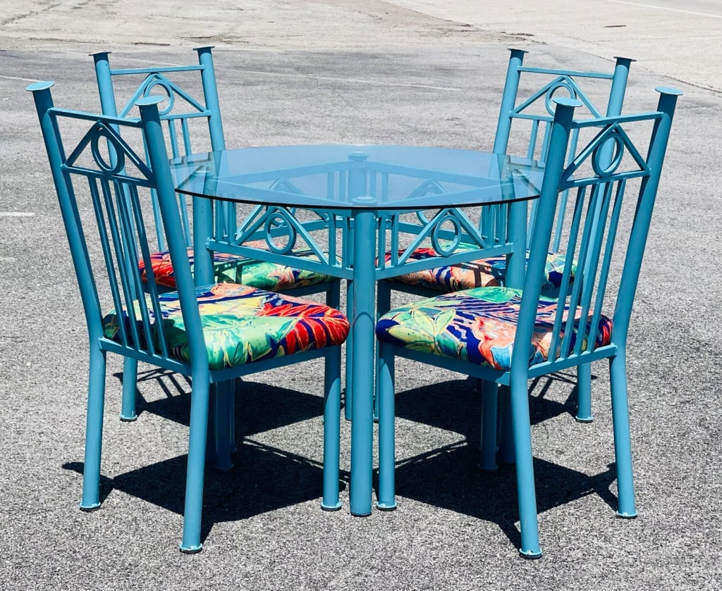 Vintage Mid Century Tropical Metal Dining Table With 4 Chairs - 10