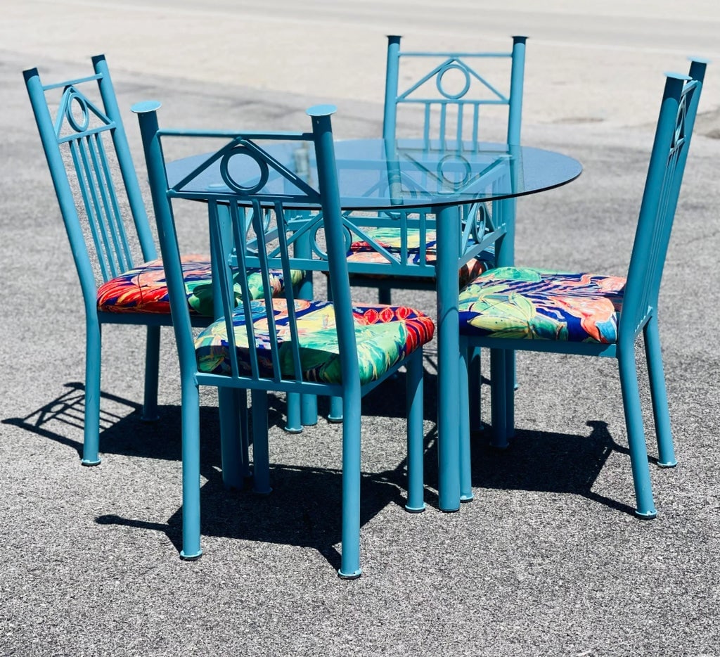 Vintage Mid Century Tropical Metal Dining Table With 4 Chairs - 2