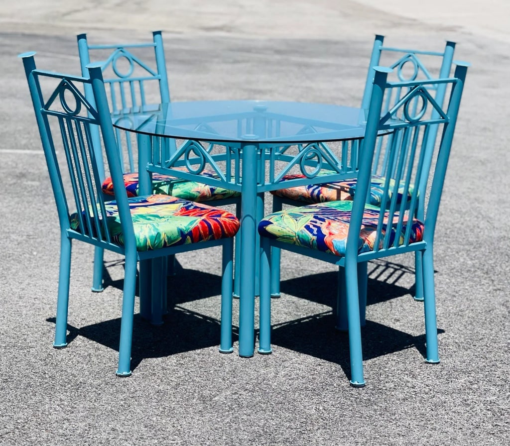 Vintage Mid Century Tropical Metal Dining Table With 4 Chairs - 5