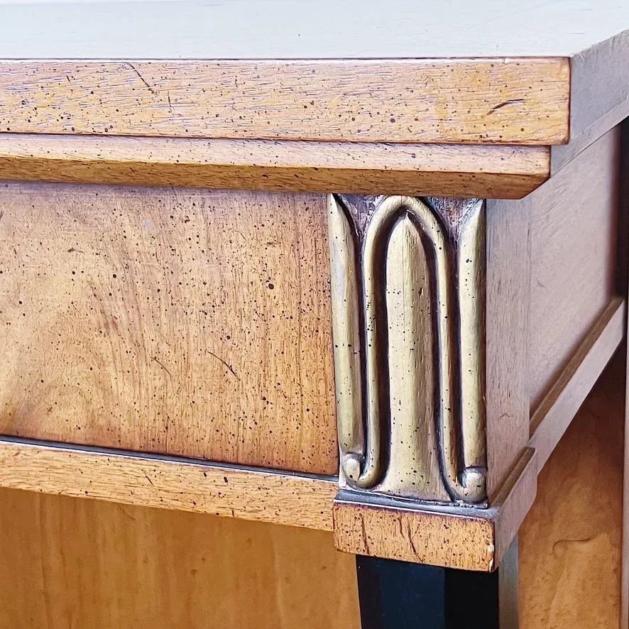 Mid-Century Neoclassical Revival Console Table in Burled Wood, Black Enamel and Brass Detail - 7