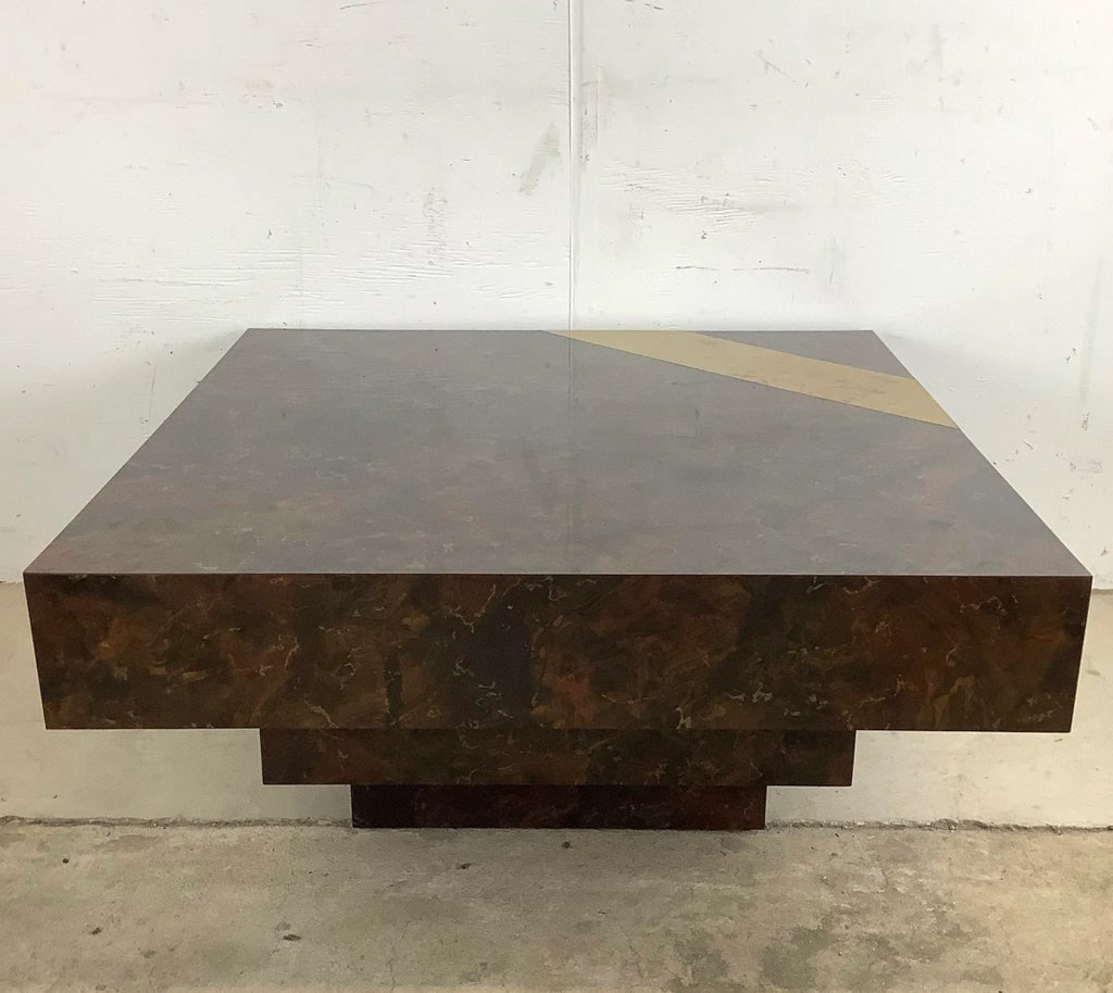 Vintage Modern Square Coffee Table With Brass Inlaid - 2