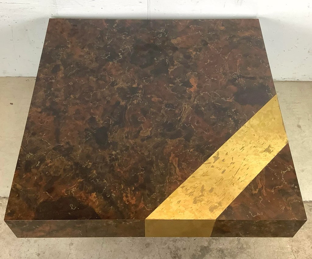 Vintage Modern Square Coffee Table With Brass Inlaid - 3