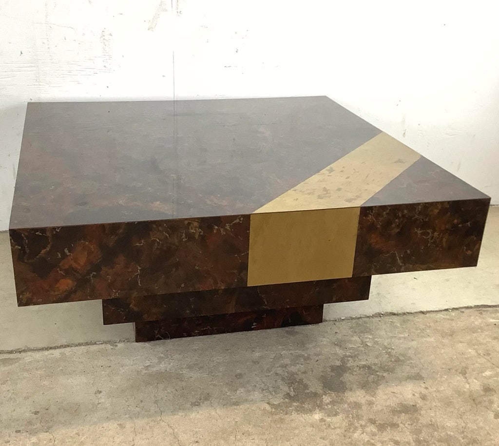 Vintage Modern Square Coffee Table With Brass Inlaid - 4