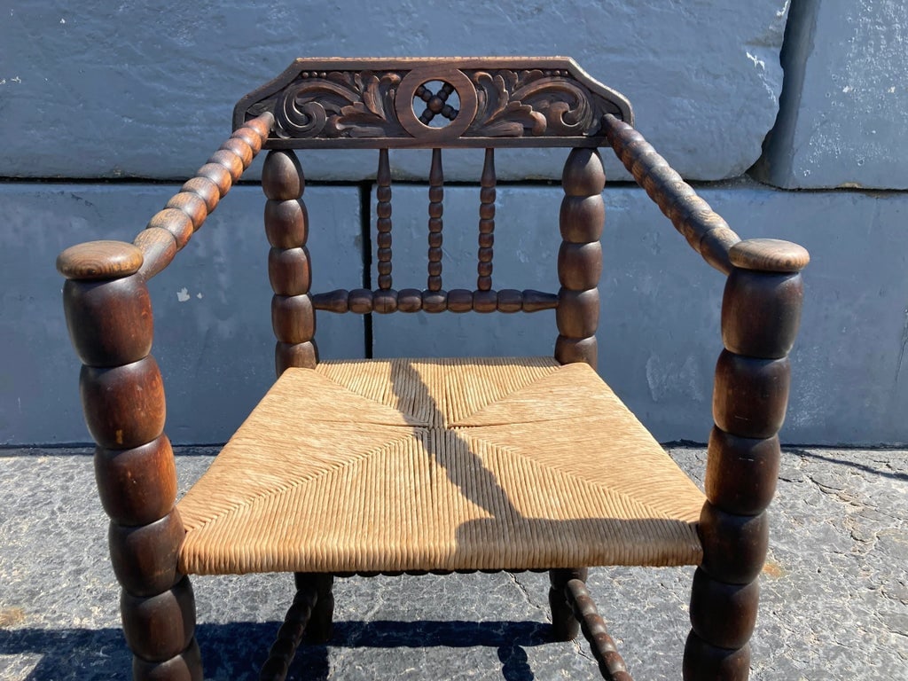 Antique Oak and Rush Arm Chair - 2
