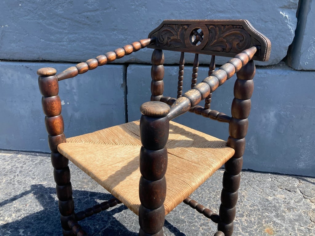 Antique Oak and Rush Arm Chair - 7