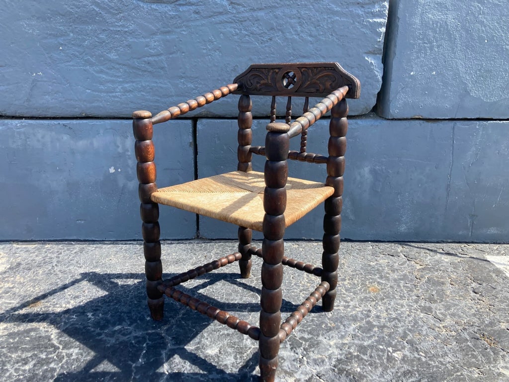 Antique Oak and Rush Arm Chair - 9