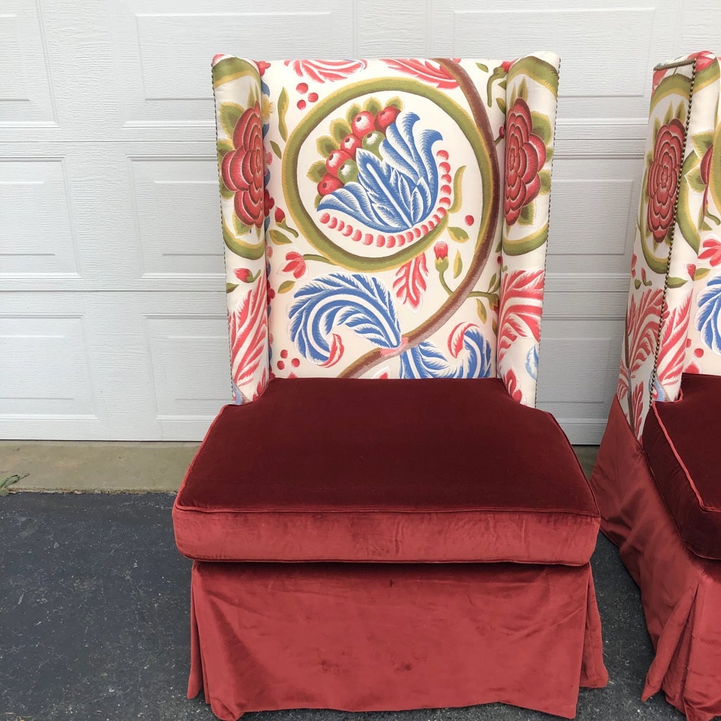 Pair of Custom Tall Wing Back Armless Chairs - 2