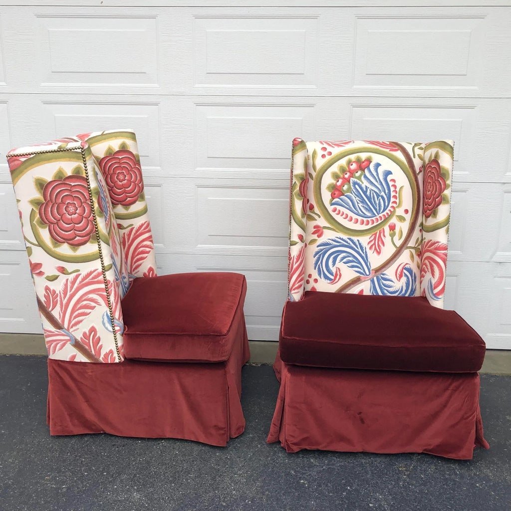 Pair of Custom Tall Wing Back Armless Chairs - 7