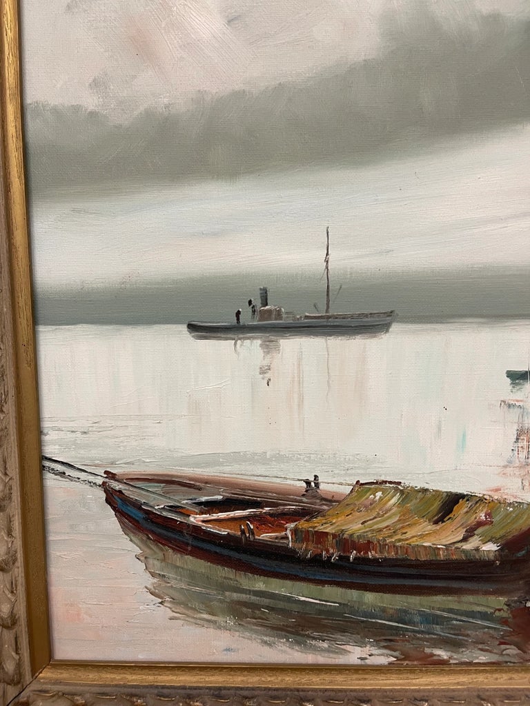 Vintage Framed Signed Painting of an Impressionistic Nautical Scene - 2
