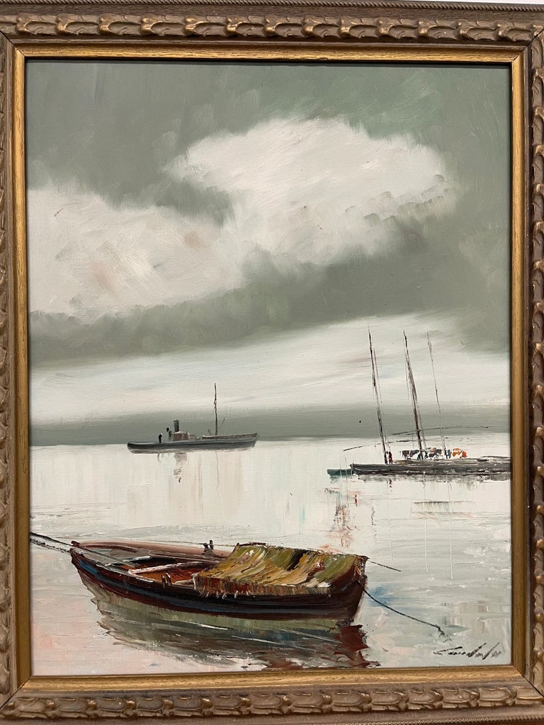 Vintage Framed Signed Painting of an Impressionistic Nautical Scene - 4