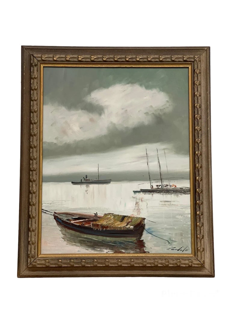 Vintage Framed Signed Painting of an Impressionistic Nautical Scene - 7