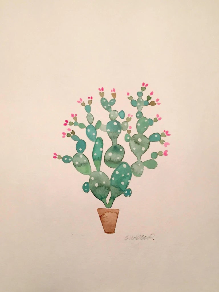 Contemporary "Summer Cactus" Original Watercolor: Original watercolor. What a whimsical and colorful play on an iconic plant... This painting is sure to delight you every time you see it! Condition: Imperfections: Some Imperfections Condition Notes: