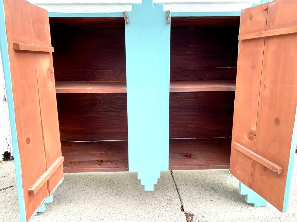 Mid 20th Century Vintage Southwestern Solid Wood Sideboard Cabinet in Turquoise - 2