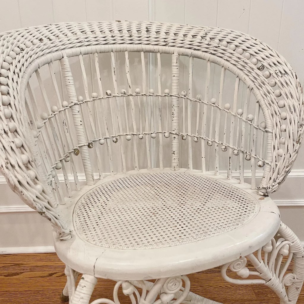 Late 19th Century Antique Victorian Ball and Stick Rattan Wicker and Cane Chair Attributed to Heywoo - 5