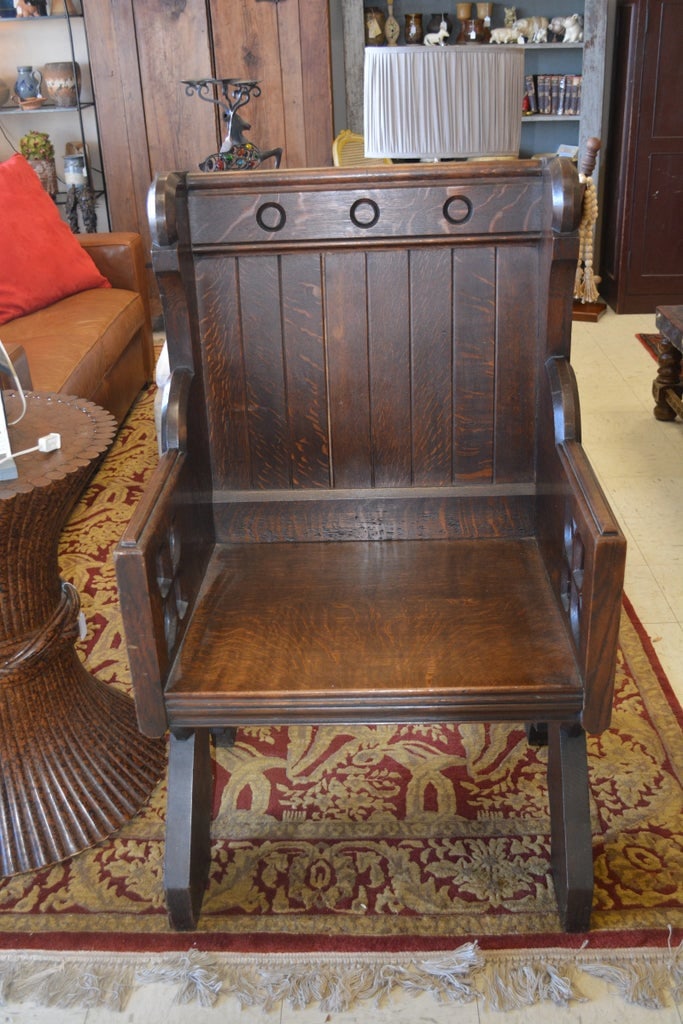 Antique English Dark Oak Large Deep & Wide Bishop's Throne Chair Deacons Bench - 2