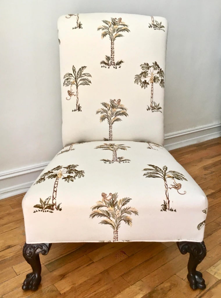1940s Vintage Carved Ball & Claw "Palm Tree" Slipper Chair - 4